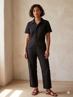KOTN Sz 6 Black Boilersuit Utility Cotton Relaxed Casual Jumpsuit
